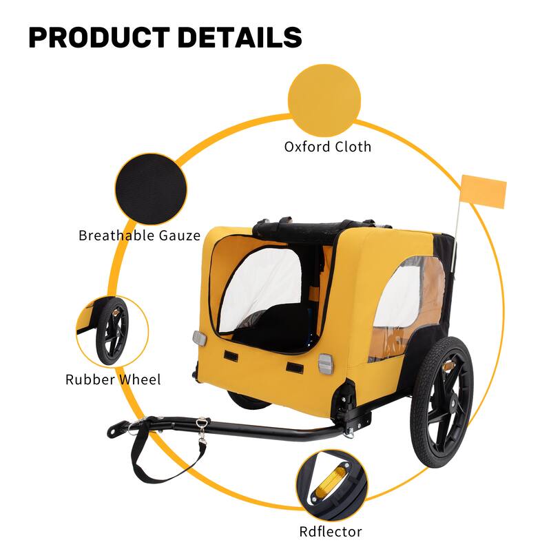 Foldable Dog Bike Trailer with Steel Frame, 16-Inch Wheels, and 88lb Capacity