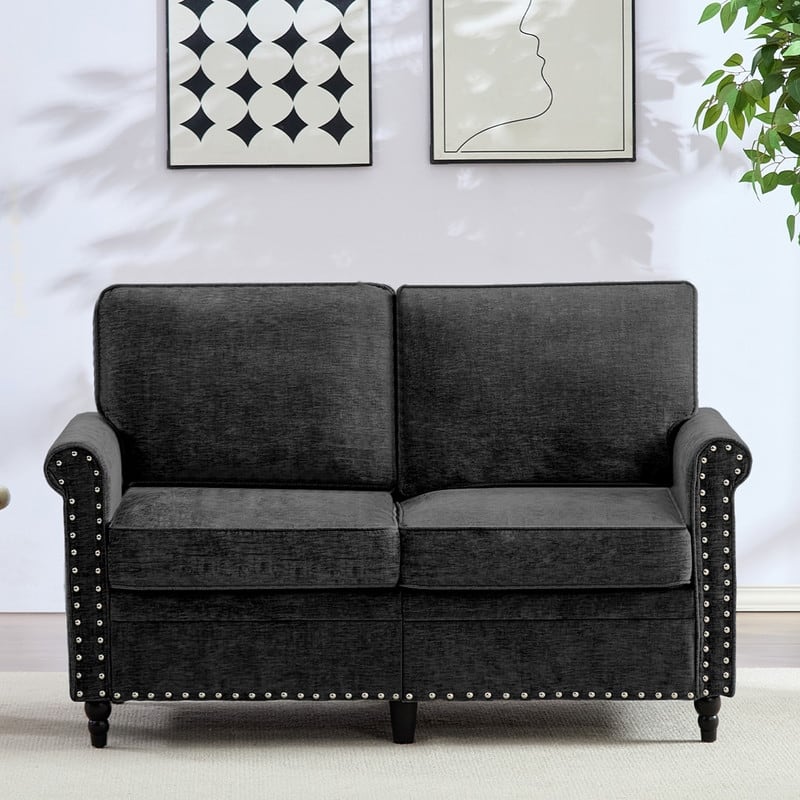Mixoy 53.9''Chenille Living Room Sofa,Modern 2-Seater Sofa Couch,Loveseat Sofa with Unique Riveted Look