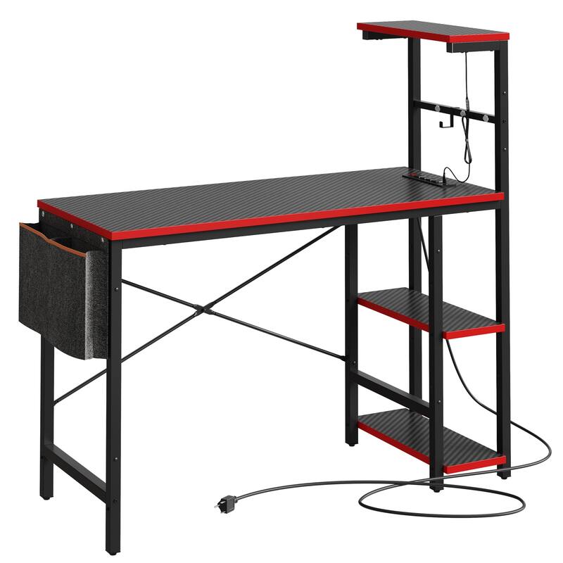 Computer Desk Home Office Desk with LED & Adjustable Shelves