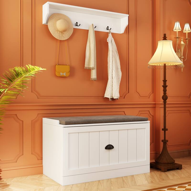 Combo Hall Tree Storage Bench Entryway Shelf Coat Rack Cloest Armoire