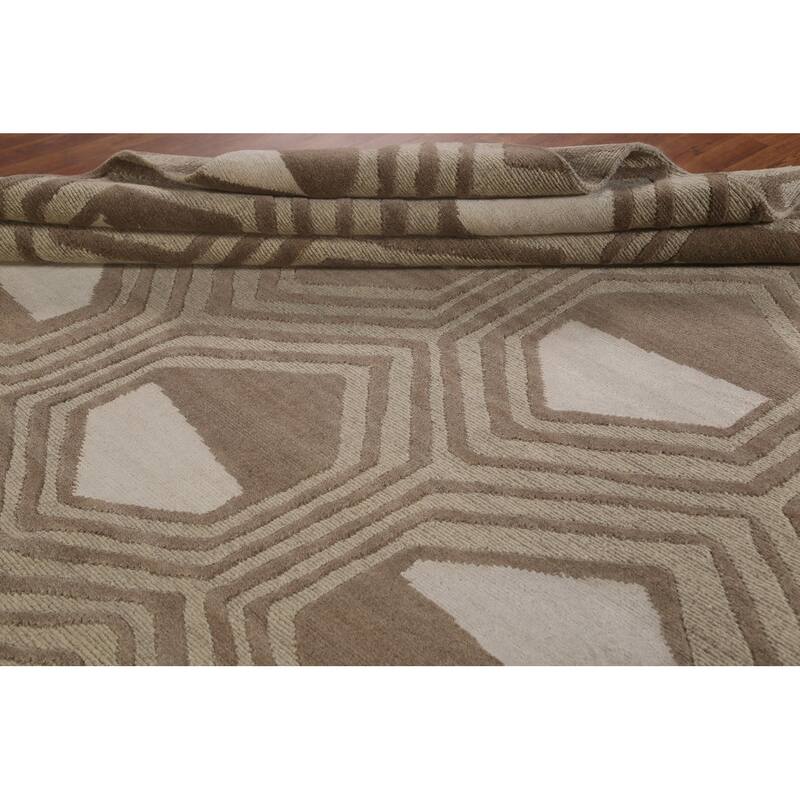 Large Abstract Modern Rug Handmade Wool Carpet - 9'11"x 13'9"