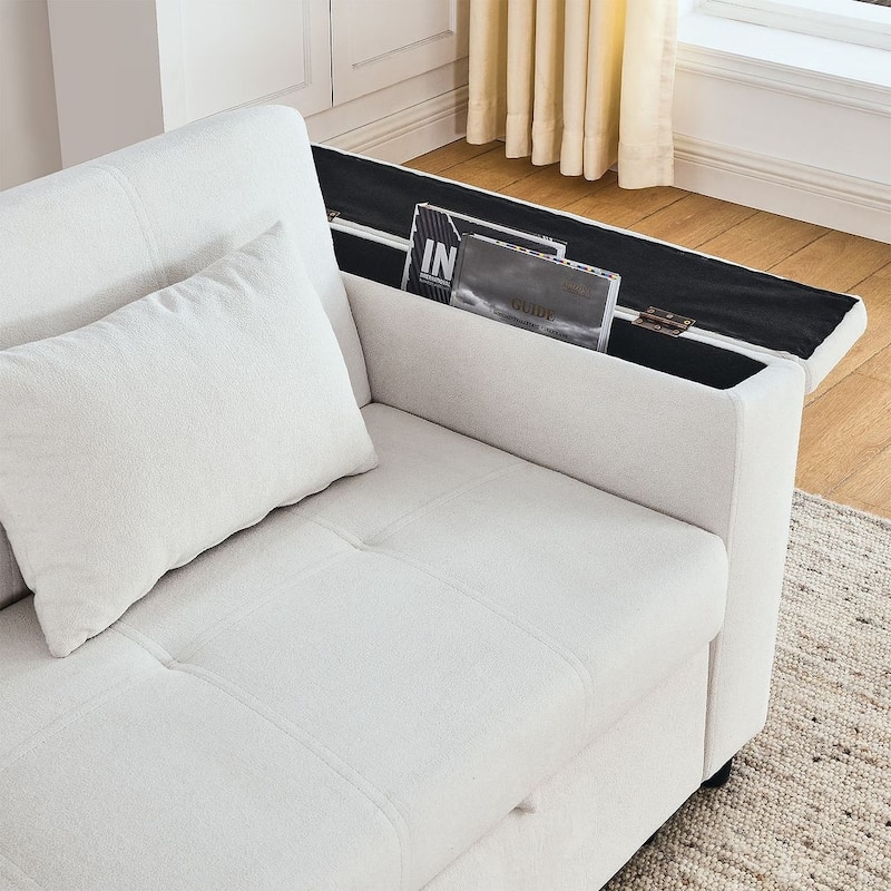 54" Multi-functional Chenille Sofa Bed with Cup Holder and USB Port for Living Room