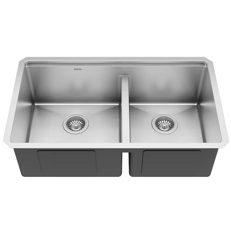 Karran 32" Undermount Double Bowl 60/40 Stainless Steel Workstation Sink