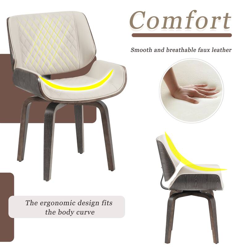 Mid Century Modern Dining Chairs Set of 2, Kitchen Swivel Dining Chairs w/ Curved Back, Faux Leather Reception Room Chairs