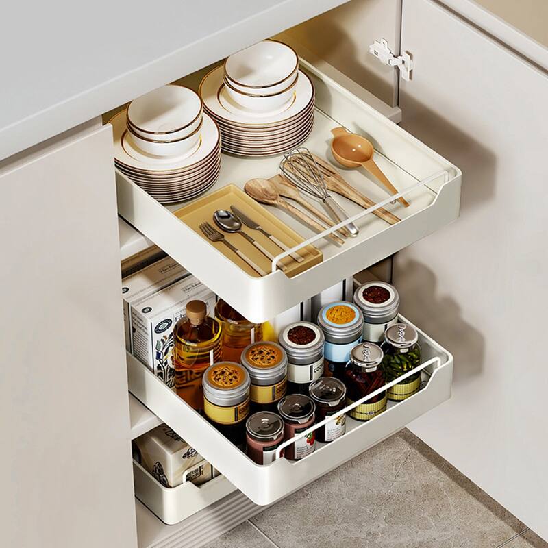 Pull Out Cabinet Organizer Fixed With Damping Guide Noiseless Slide Out Pantry s For Kitchen 12.2"Wx16.9"Dx2.75"H