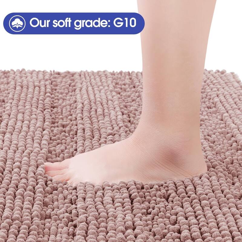 Ultra Soft Striped Non Slip Chenille Bathroom Rug Set 3 Pieces