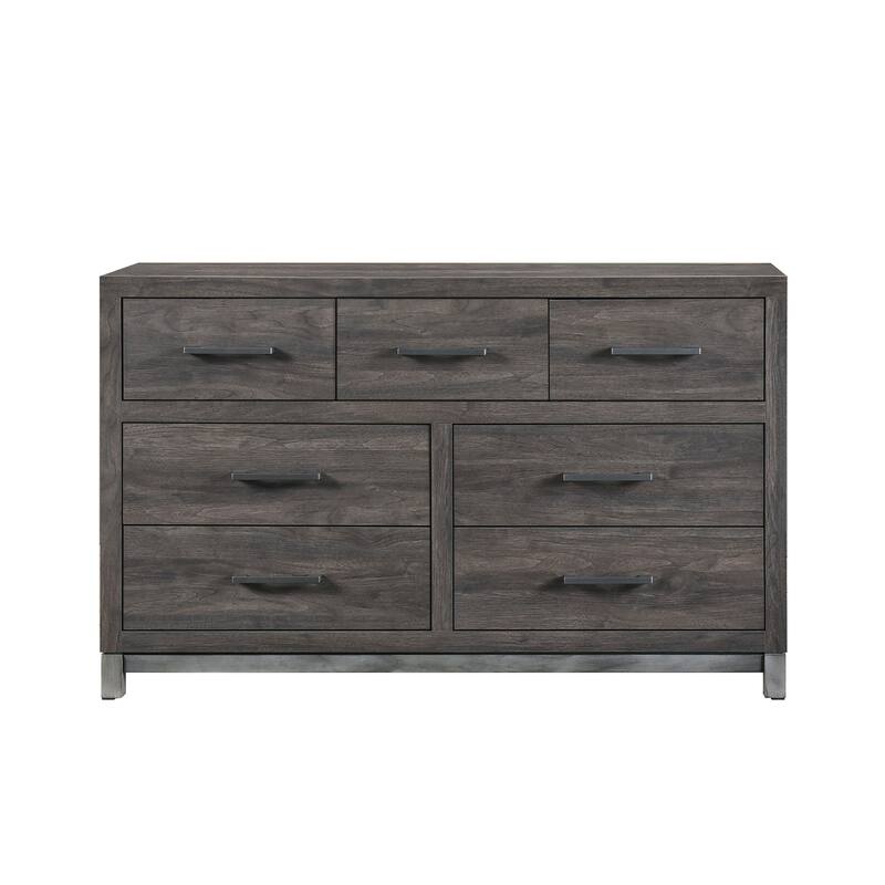 4pc Bedroom Set Bed Dresser Mirror Chest Brown Gray Furniture