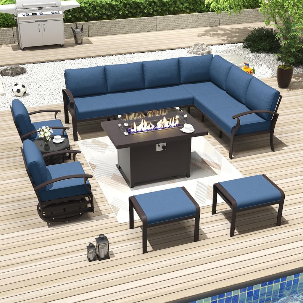 Kullavik Aluminum Corner Sofa Set, Patio Outdoor Sectional Sofa Set with Armrests and Footrests