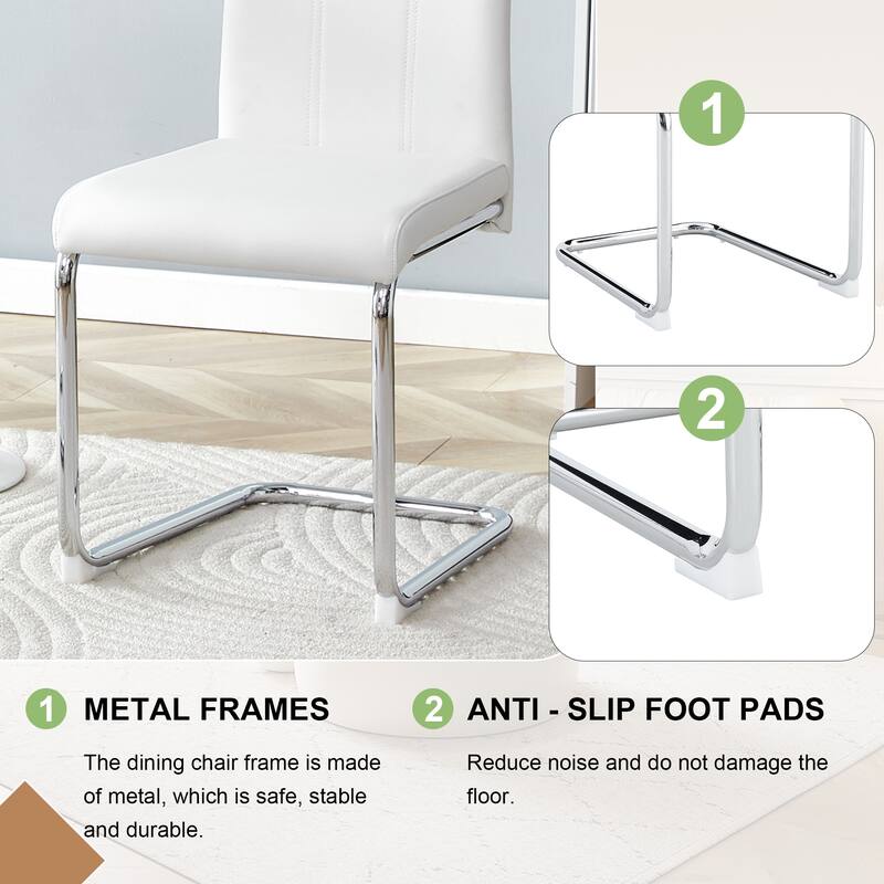 4-Pack PU Upholstered Dining Chairs - Modern High-Back Side Chairs with Sturdy Chrome-Plated Iron Tube Legs for Dining Room