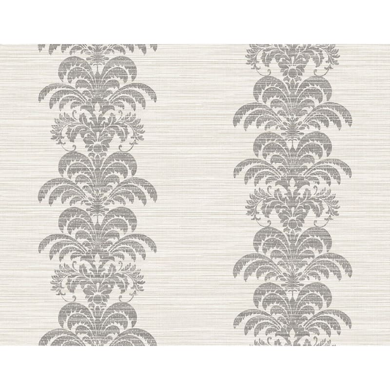 Seabrook Designs Lillian August Palm Frond Stripe Stringcloth Unpasted Wallpaper - 27 in. W x 27 ft. L - Charcoal and Ivory