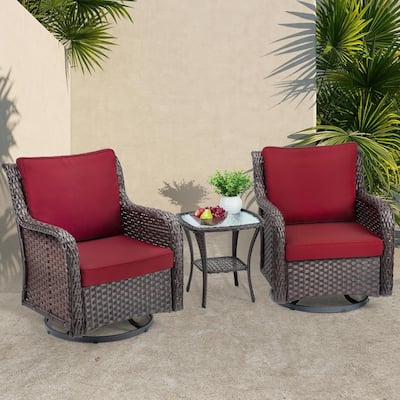 3 Pieces Outdoor Bistro Set with 4”Thick Cushions and Coffee Table