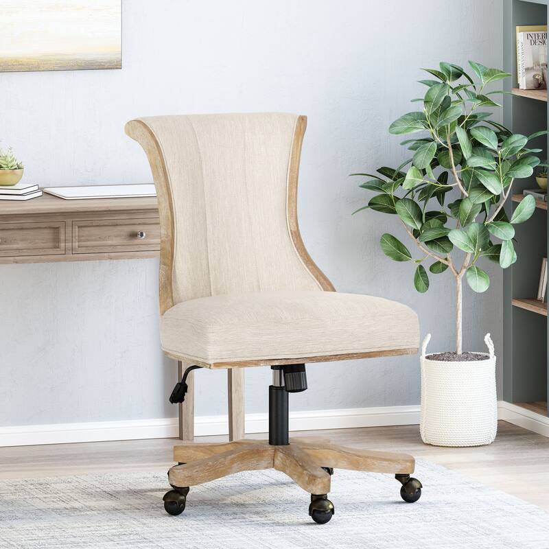 Coulee Upholstered Roll Back Swivel Office Chair by Christopher Knight Home - 24.75" L x 27.75" W x 35.50-40.00" H - Beige + Natural _ Fabric