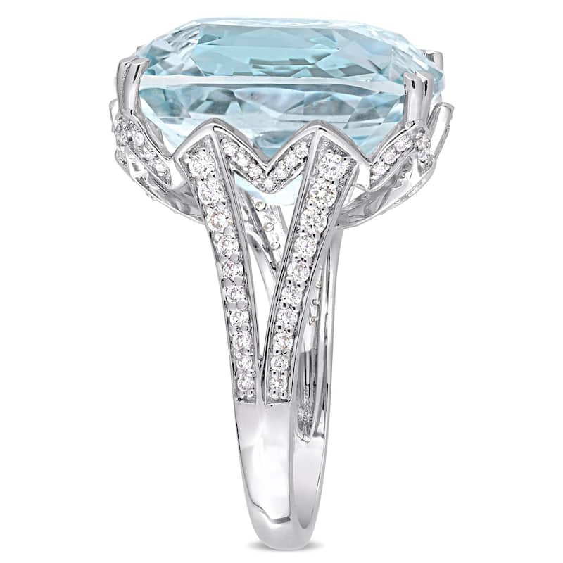 Miadora 23ct TGW Cushion-Cut Sky-Blue Topaz & 5/8ct TDW Diamond Cocktail Ring in 14k White Gold
