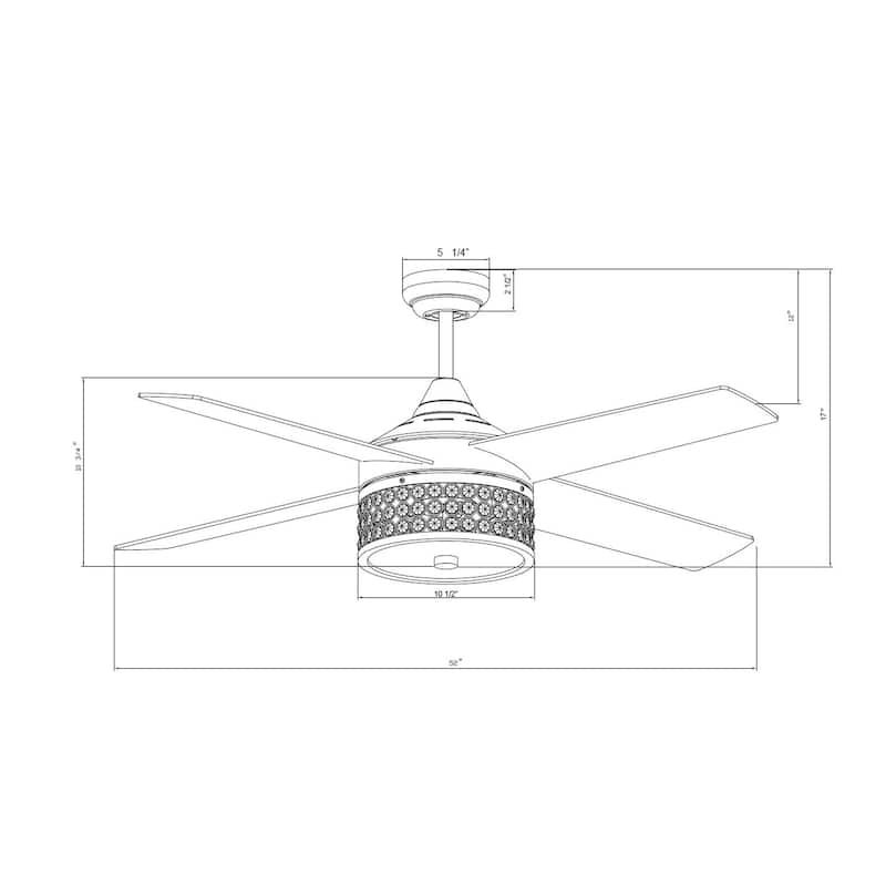 52-inch Industrial Wood 4-Blade Crystal Ceiling Fan with Remote
