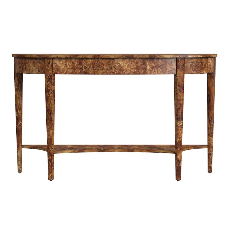 Astor 54"W Burl Wood Demilune Console Table