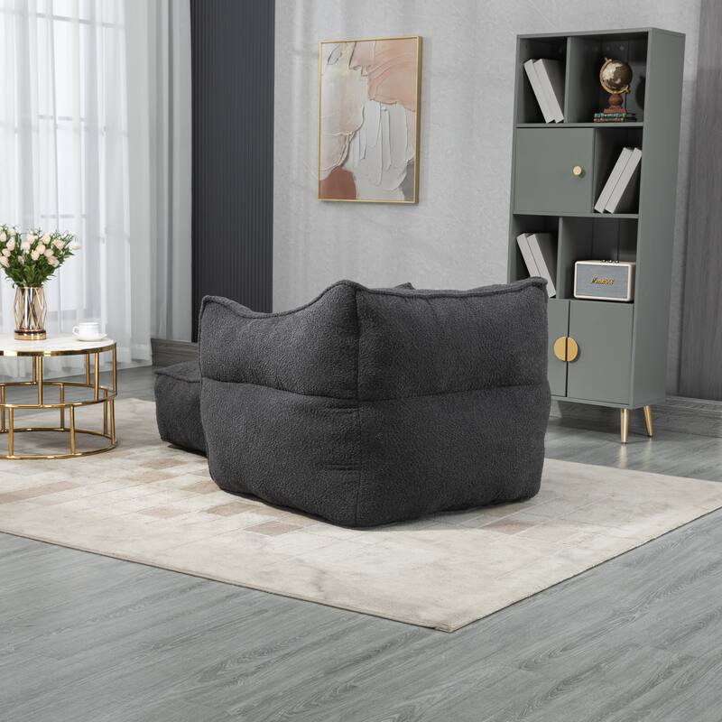 GDFStudio - COOLMORE Boucle Bean Bag Chair with Memory Foam Filling for Ultimate Comfort - Black