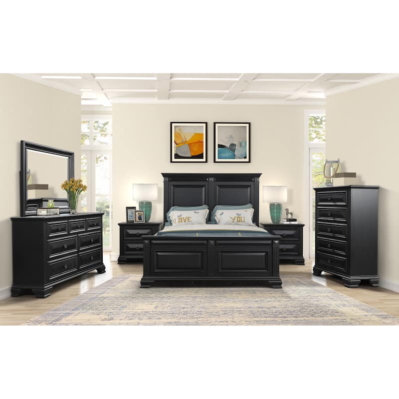 Roundhill Furniture Renova Vintage Black Wood Traditional 6-piece Bedroom Set - Queen
