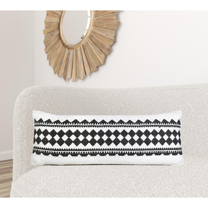 HomeRoots 14" X 36" Black And White 100% Cotton Geometric Zippered Pillow