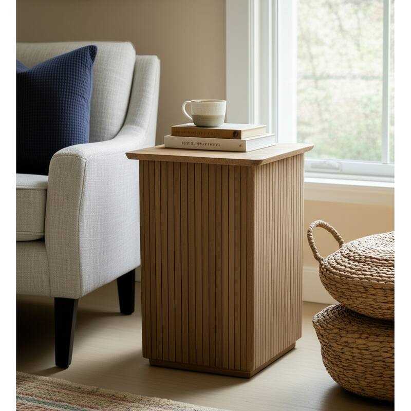 Mango Wood Accent Table Slatted Panel Design Casual Style - 20" Brown - 16" x 16" x 20"