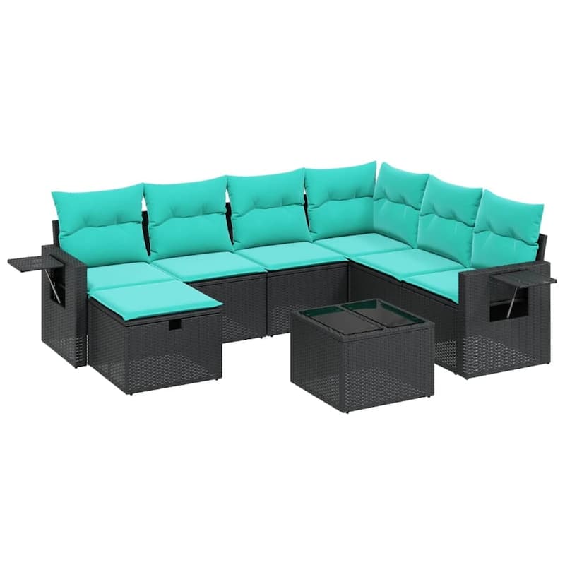 vidaXL Patio Sofa Set with Cushions Outdoor Conversation Furniture Poly Rattan - 24.4" x 24.4" x 27.2"