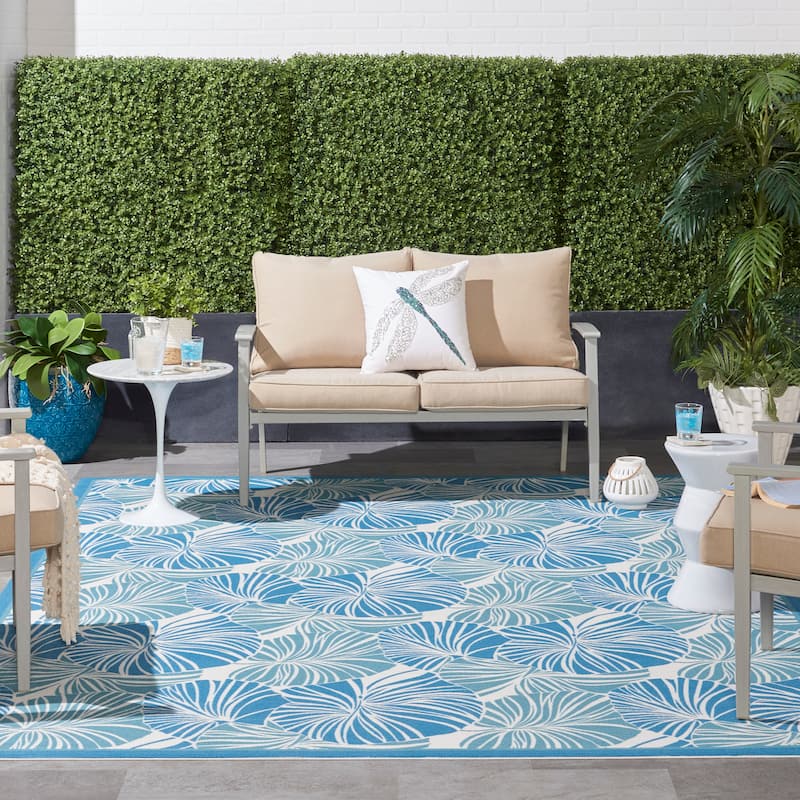 Waverly Sun N' Shade Boho Geometric Modern Indoor/Outdoor Area Rug - 6'6" x 9'6" - Blue