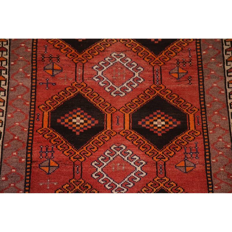 Geometric Orange Shiraz Persian Vintage Rug Hand-knotted Wool Carpet - 4'11"x 7'11"
