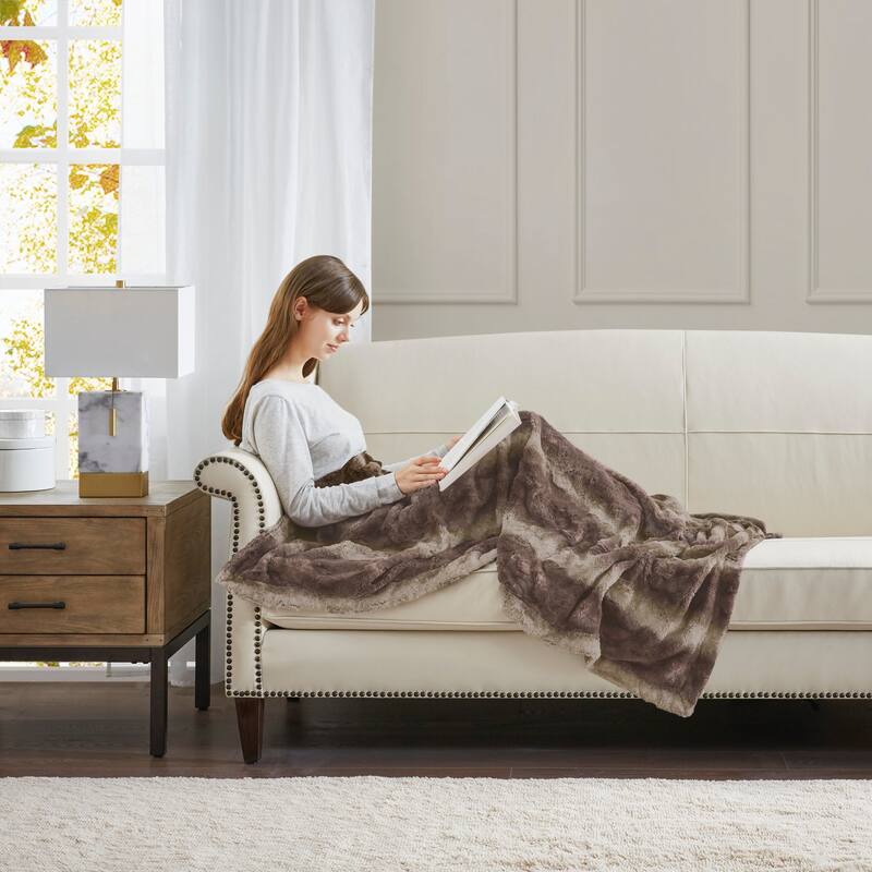 1PC 50x60" Faux Fur Throw Blanket with Mink Back Soft Reversible Machine Washable