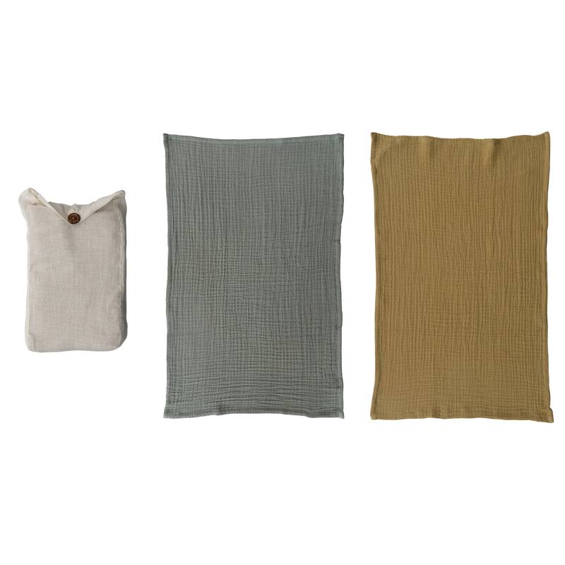 Cotton Tea Towels in Bag, Set of 2 - 28.0"L x 18.0"W x 0.3"H - Multicolor