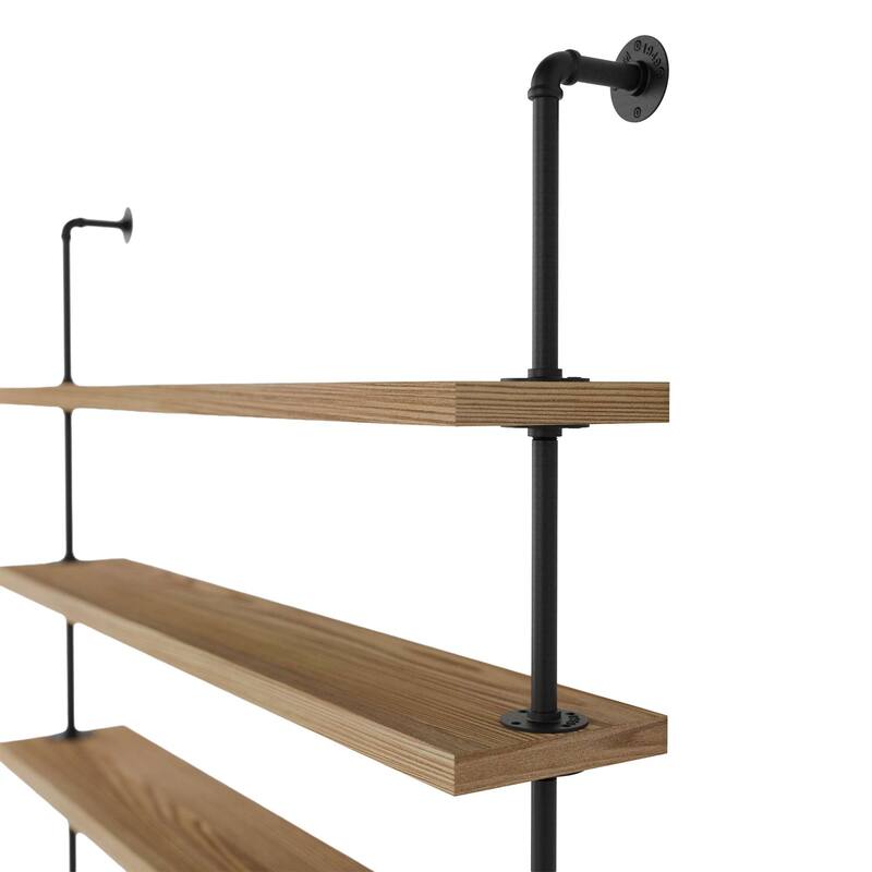 Wallniture 60" x 9.25" Pipe Bookcase, Industrial Book Shelving Unit, Hanging Shelves for Home Organization, Farmhouse, 5 Tier