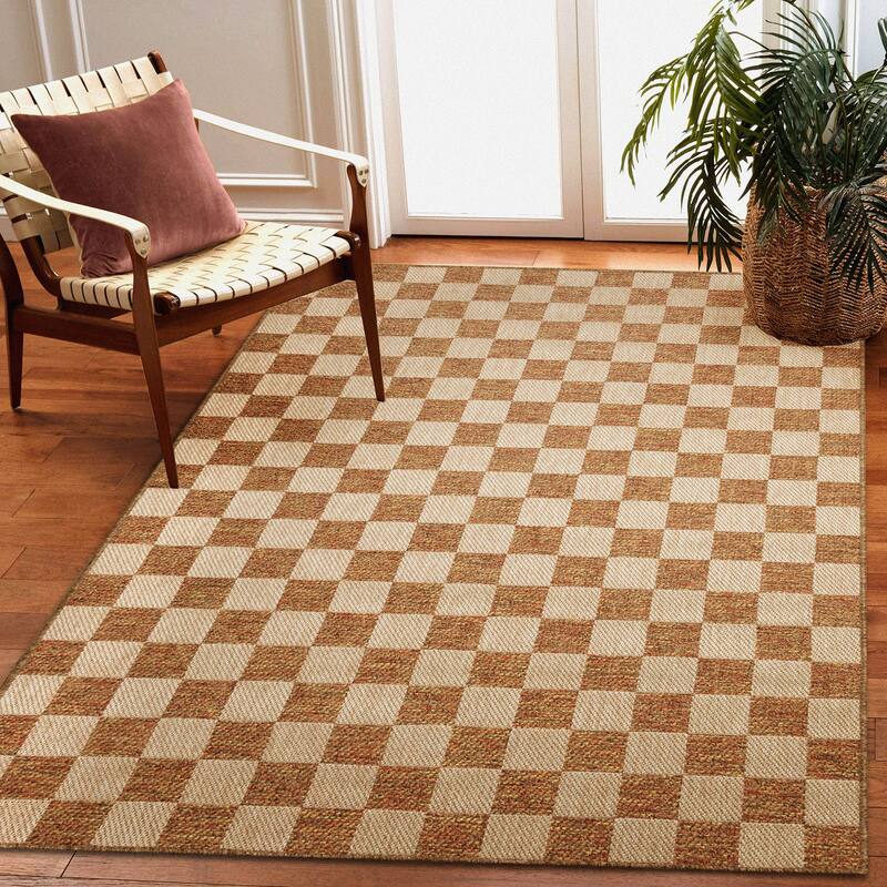 Liora Manne Roma Checkerboard Indoor/Outdoor Area Rug - 5'3" x 7'3" - Warm