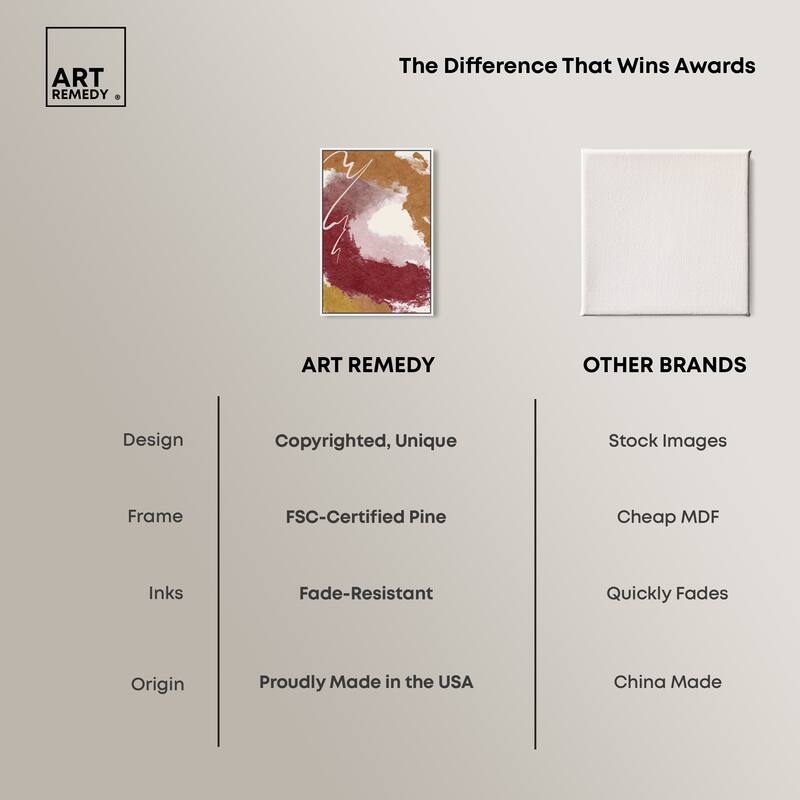 Art Remedy Burgundy And Cork Framed Boho Abstract 1 Piece Canvas Wall Art