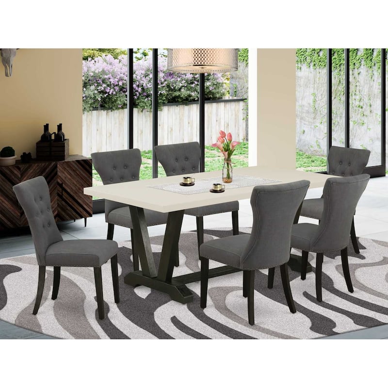 HomeStock 7-Pc Natural Oak Finish Solid Wood Top Dining Table with 6 Parson Chairs