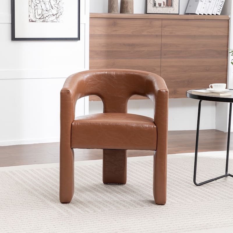 SEYNAR Modern Glam PU Leather Upholstered Dining Chair, Open-Back Accent Chair - Brown
