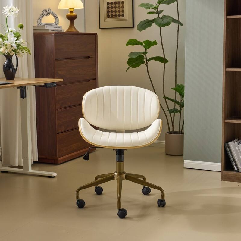 PU Curved Office Chair With Antique Bronze Base