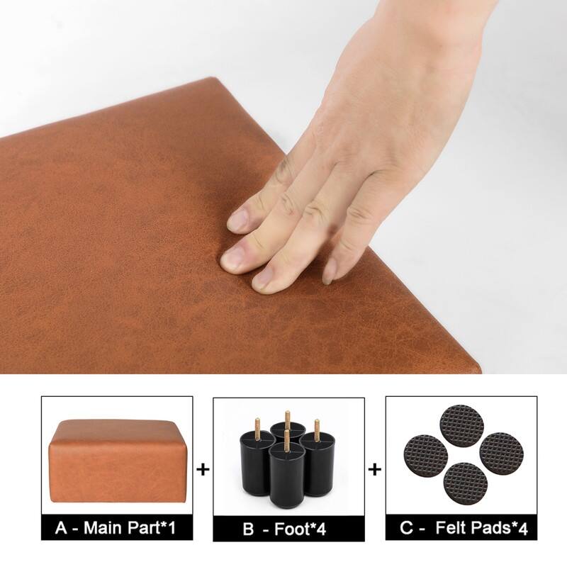 Adeco Square Footrest Stool Faux Leather Ottoman for Living Room