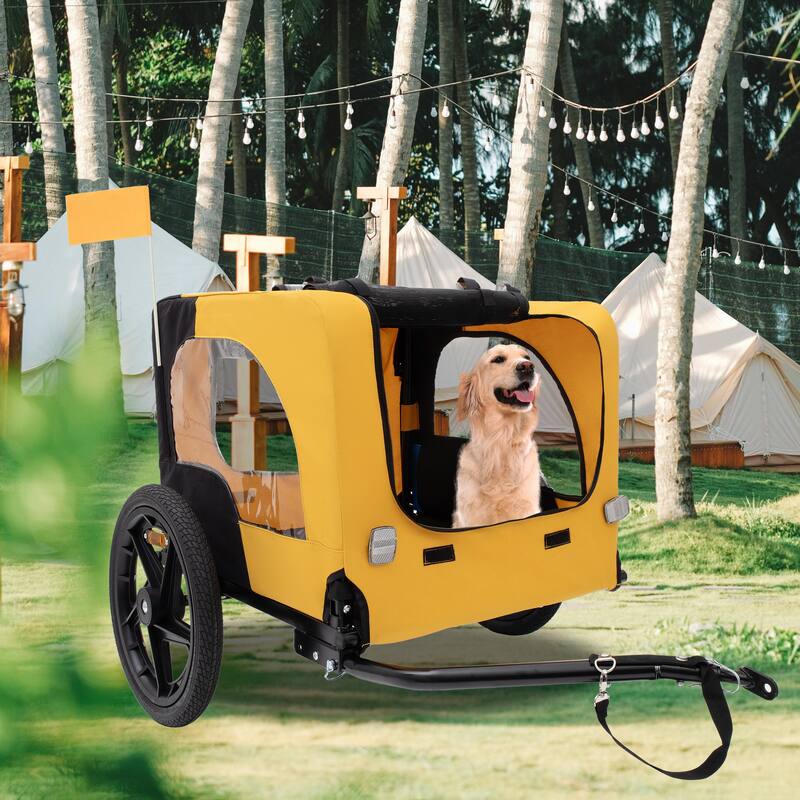 Foldable Dog Bike Trailer with Steel Frame, 16-Inch Wheels, and 88lb Capacity