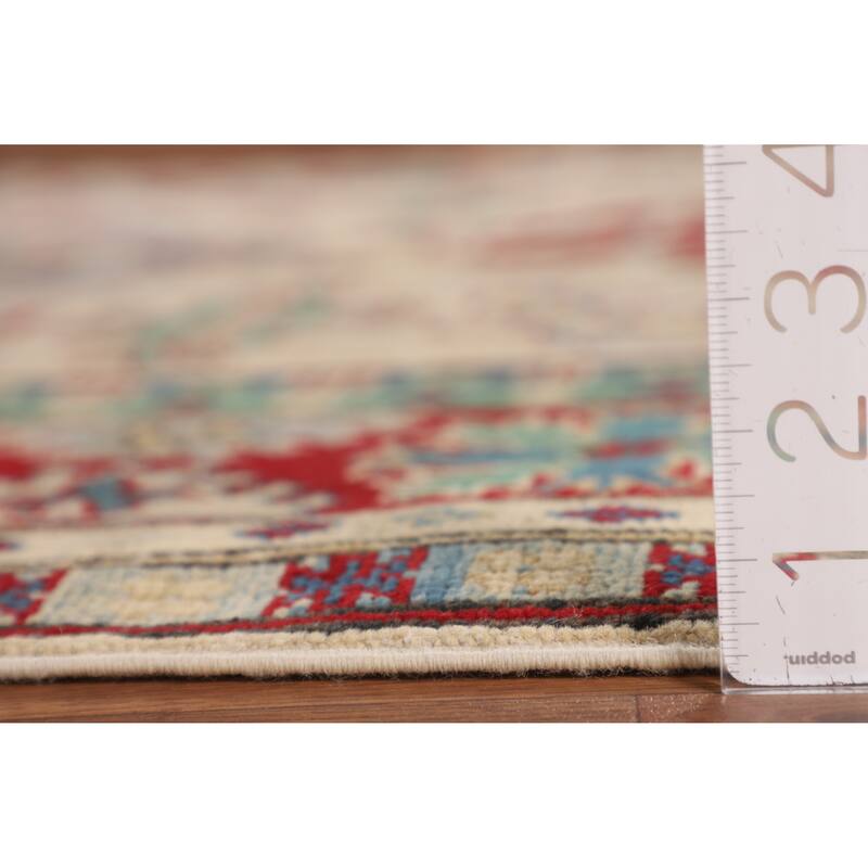 Hand Knotted Oriental 100% Wool Carpet Traditional Geometric Beige & Ivories Kazak Area Rug - 8' 0'' X 5' 8''