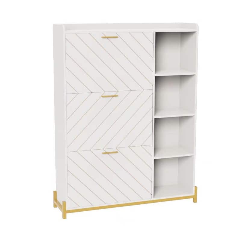 Shoe Cabinet with 3 Flip Drawers & Open Shelves, Modern Entryway Shoe Storage Cabinet Slim, Narrow Hidden Shoe Rack