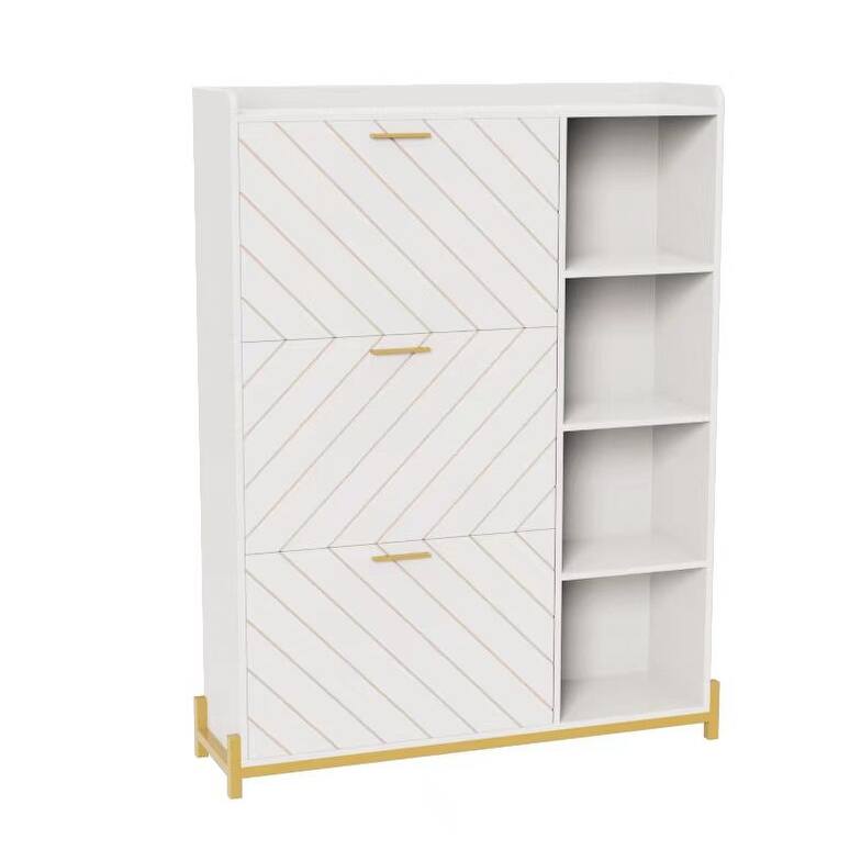 Shoe Cabinet with 3 Flip Drawers & Open Shelves
