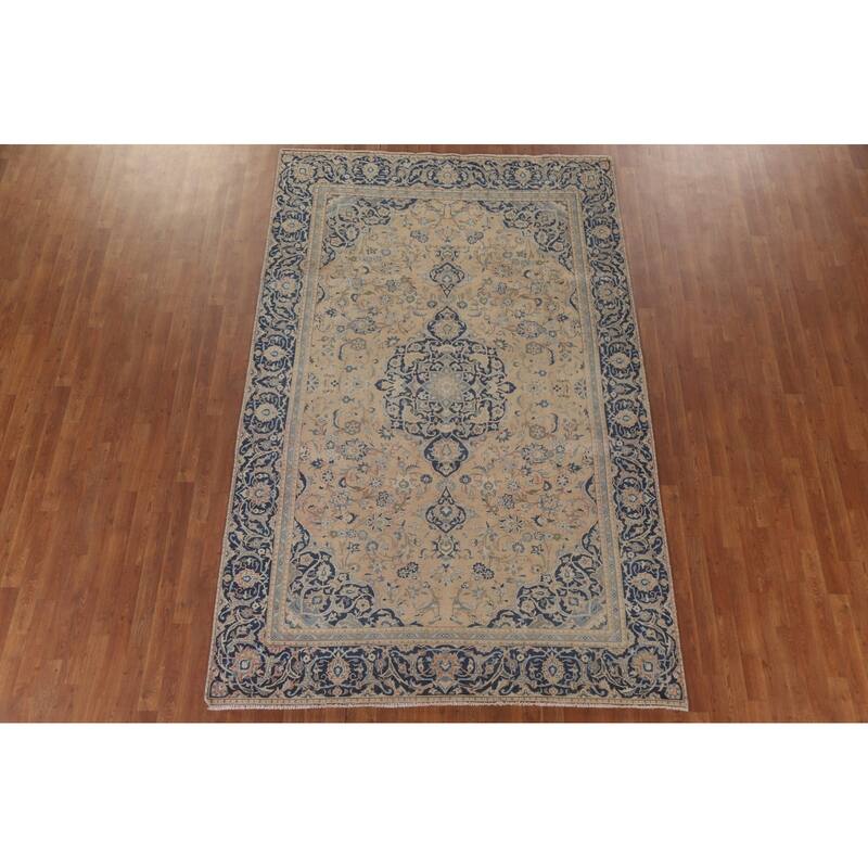 Hand Knotted Oriental 100% Wool Carpet Traditional Floral Peach Mashad Area Rug - 10' 0'' X 6' 5''