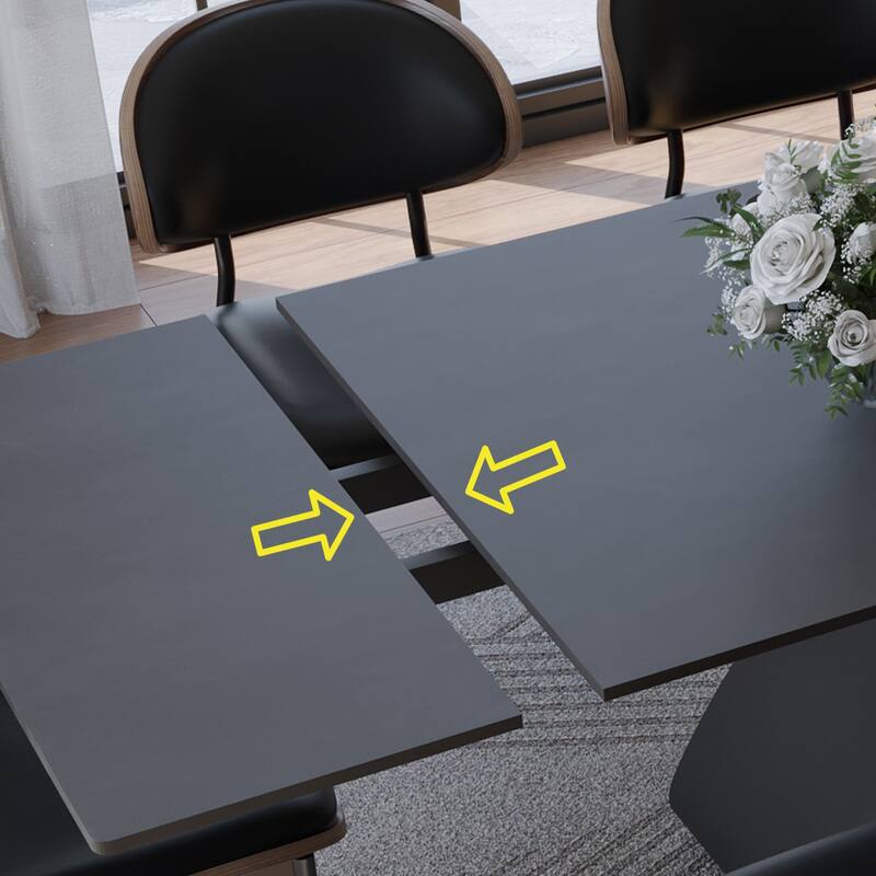 63"-94"Modern Extendable Dining Table for 6-10, Matte Black Kitchen Table with Black Carbon Steel Legs