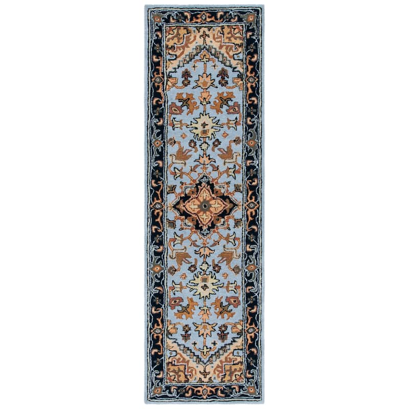 SAFAVIEH Handmade Heritage Carrol Traditional Oriental Wool Rug - 2' 3" x 8' - Blue/Light Brown - Runner