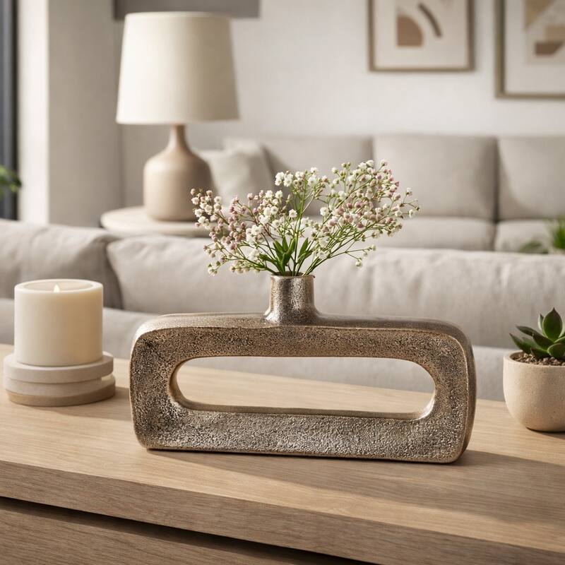 Modern Metal Open Cut Out Bud Vase - Short Flower Vase - Gold