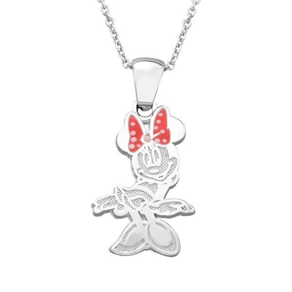 Disney's Minnie Mouse Pendant with Pink Enamel in Sterling Silver - White