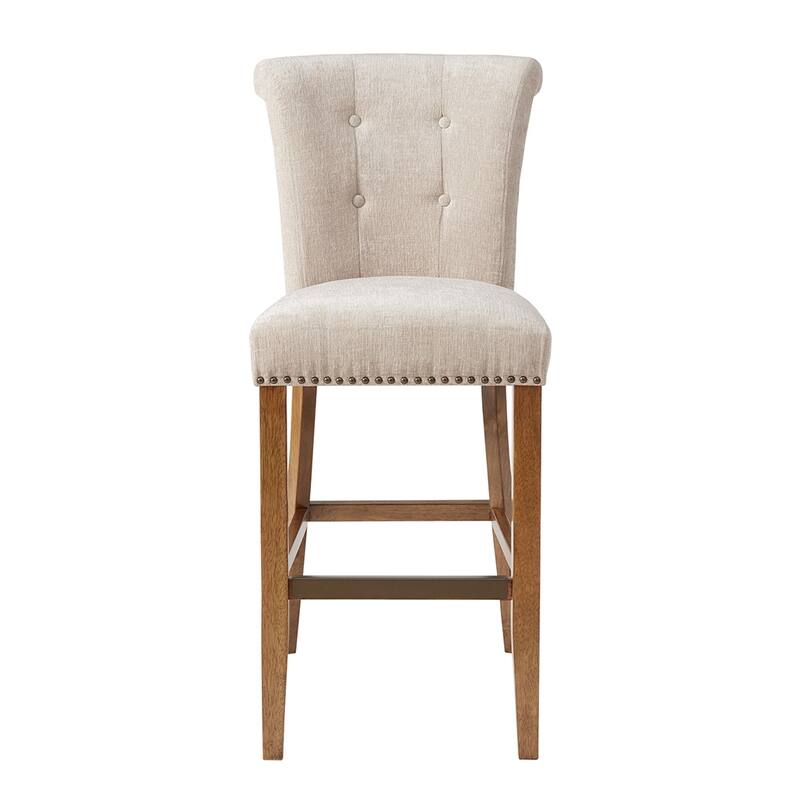 Sophisticated Button Tufted Bar Stool with Silver Nail Heads, Easy Assembly