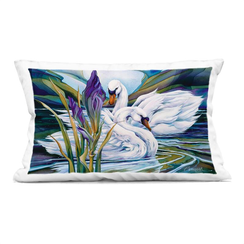Stupell Swans with Abstract Pond Ripples Decorative Printed Throw Pillow Design by Jody Bergsma - Accent - Polyester - Blue - Single