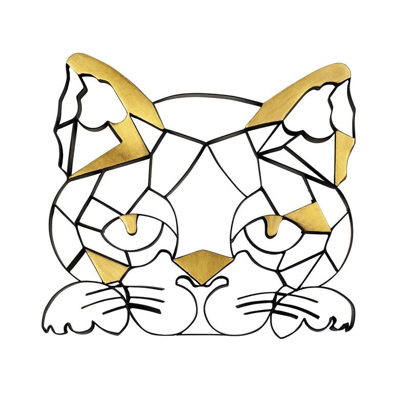 Geometric Animal Kingdom Sand Cat Black and Gold Recycled Steel Wall Art - 12 x 12