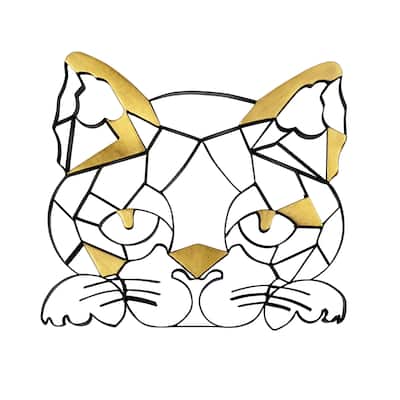 Geometric Animal Kingdom Sand Cat Black and Gold Recycled Steel Wall Art