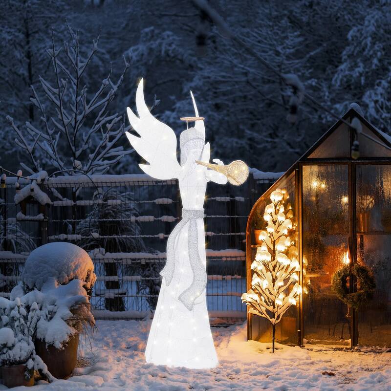 Futzca Lighted Christmas Reindeer & Sleigh, Outdoor Angel Christmas Decoration