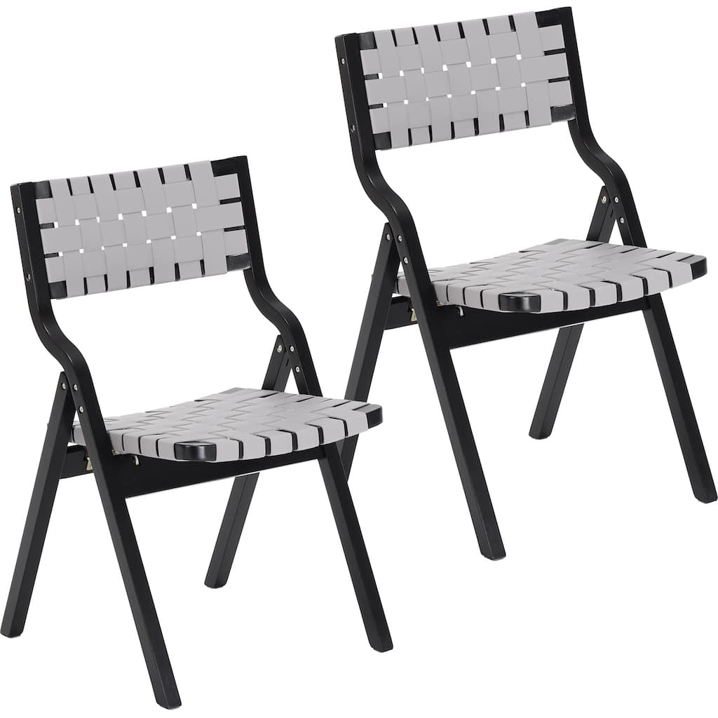 Foldable Chairs Wooden Stackable Dining Chairs for Kitchen & Dining Room Chair Woven Seat & Webbing Back, Dining Chair Set of 2